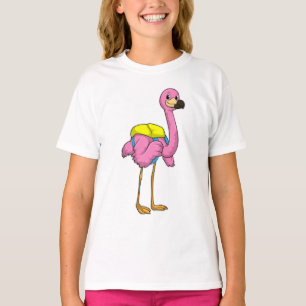 Flamingo als Schüler mit Schultasche T-Shirt