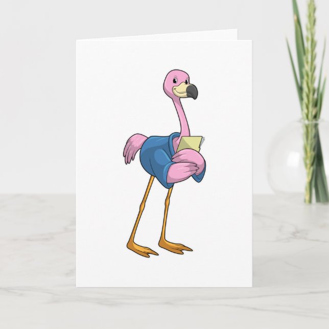 Flamingo als Secretary mit Notepad Karte (Vorderseite)