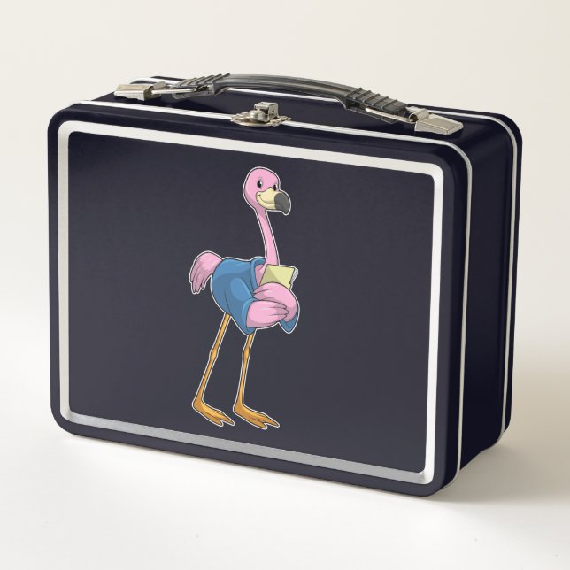 Flamingo als Secretary mit Notepad Metall Brotdose (Vorderseite)