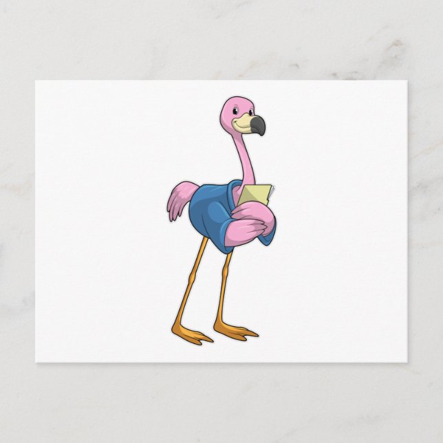 Flamingo als Secretary mit Notepad Postkarte (Vorderseite)