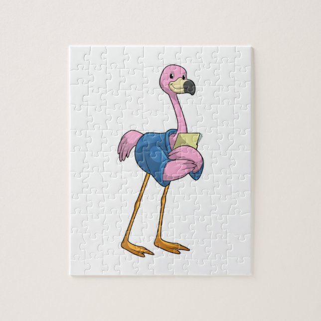 Flamingo als Secretary mit Notepad Puzzle (Vertikal)