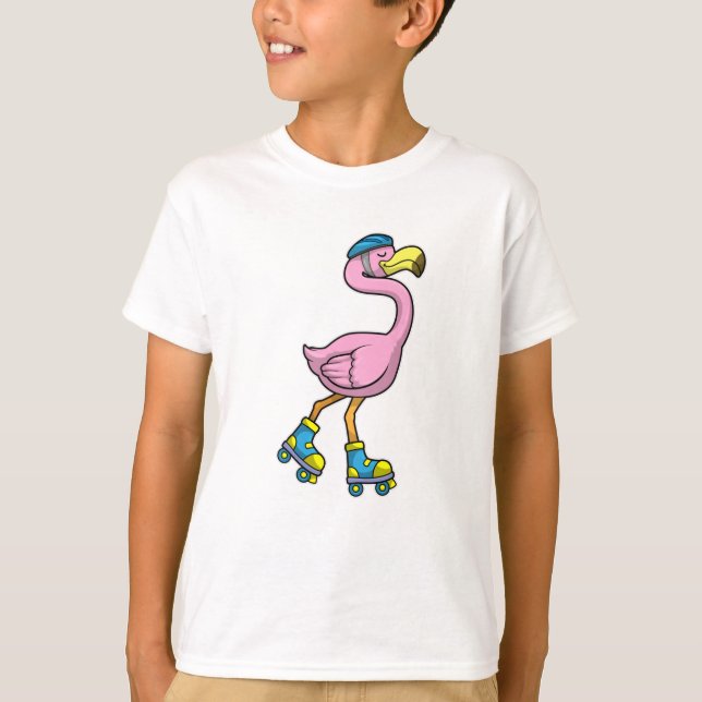 Flamingo als Skater mit Inline Skate & Helmet T-Shirt (Vorderseite)