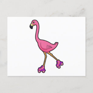 Flamingo als Skater mit Roller-Skaten Postkarte