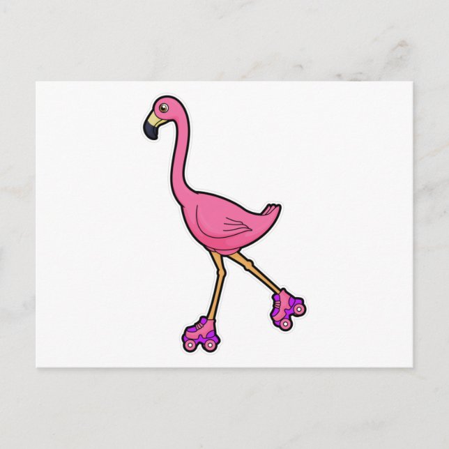 Flamingo als Skater mit Roller-Skaten Postkarte (Vorderseite)