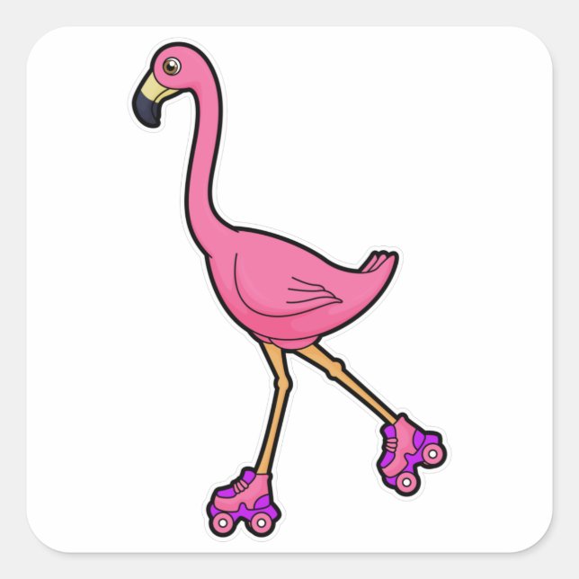 Flamingo als Skater mit Roller-Skaten Quadratischer Aufkleber (Vorderseite)