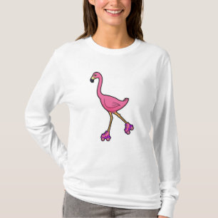 Flamingo als Skater mit Roller-Skaten T-Shirt