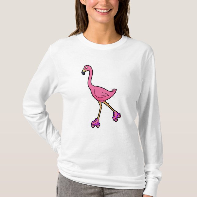 Flamingo als Skater mit Roller-Skaten T-Shirt (Vorderseite)