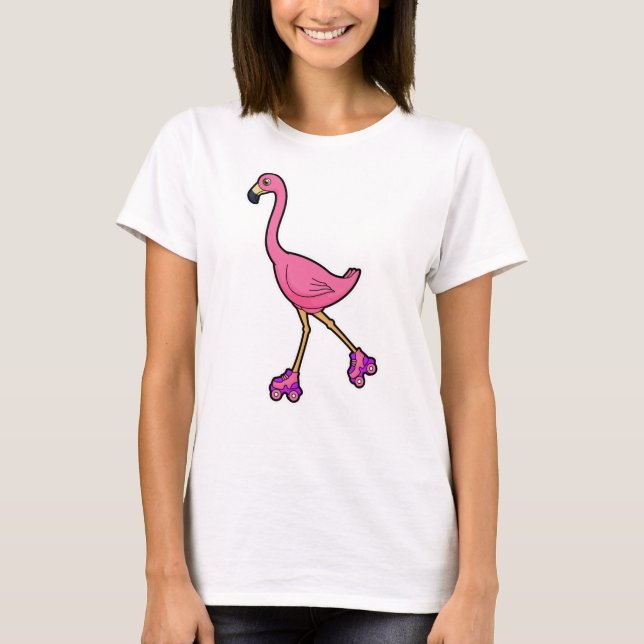Flamingo als Skater mit Roller-Skaten T-Shirt (Vorderseite)