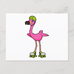 Flamingo als Skater mit Rollerskates und Helm Postkarte