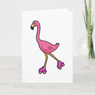 Flamingo als Skater mit Rollschuhen Karte