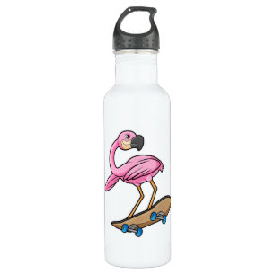 Flamingo als Skater mit Skateboard Edelstahlflasche