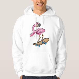Flamingo als Skater mit Skateboard Hoodie