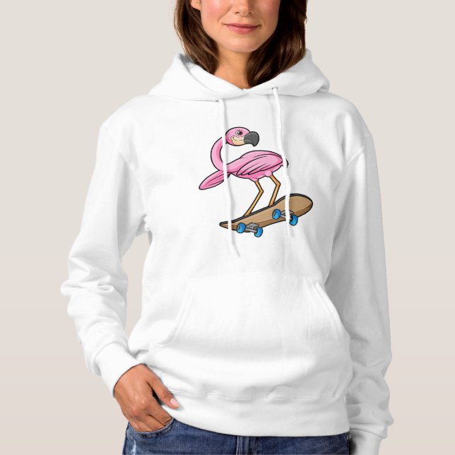 Flamingo als Skater mit Skateboard Hoodie (Vorderseite)