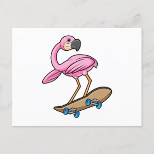 Flamingo als Skater mit Skateboard Postkarte