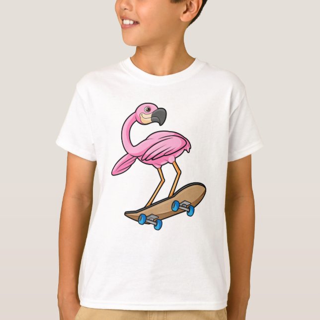 Flamingo als Skater mit Skateboard T-Shirt (Vorderseite)