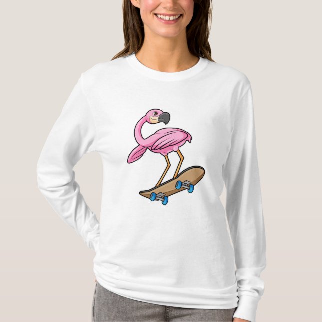 Flamingo als Skater mit Skateboard T-Shirt (Vorderseite)