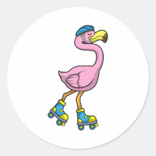 Flamingo als Skater mit Skaten & Helmet Runder Aufkleber