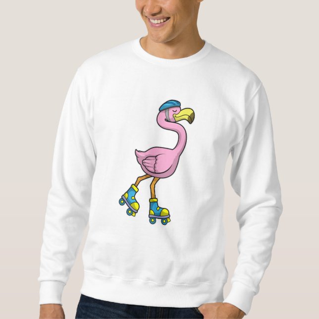 Flamingo als Skater mit Skaten & Helmet Sweatshirt (Vorderseite)