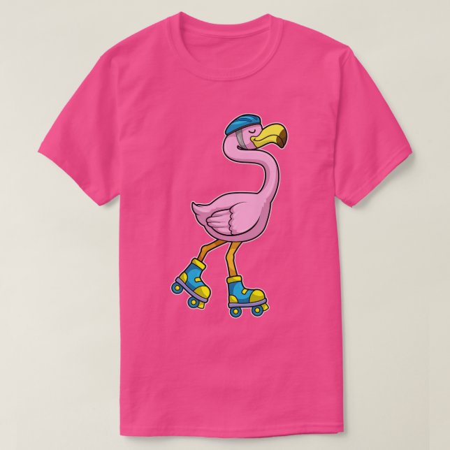 Flamingo als Skater mit Skaten Helmet T-Shirt (Design vorne)