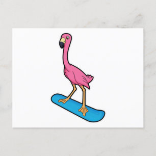 Flamingo als Snowboarder mit Snowbaord Postkarte