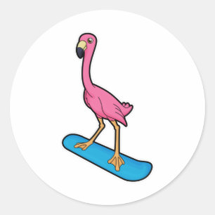 Flamingo als Snowboarder mit Snowbaord Runder Aufkleber