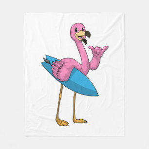 Flamingo als Surfer mit Surfboard Fleecedecke