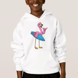 Flamingo als Surfer mit Surfboard Hoodie
