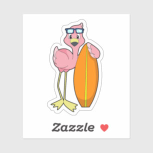 Flamingo als Surfer mit Surfboard.PNG Aufkleber