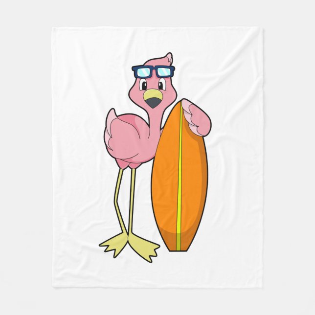 Flamingo als Surfer mit Surfboard.PNG Fleecedecke (Vorderseite)