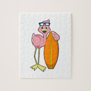 Flamingo als Surfer mit Surfboard.PNG Puzzle
