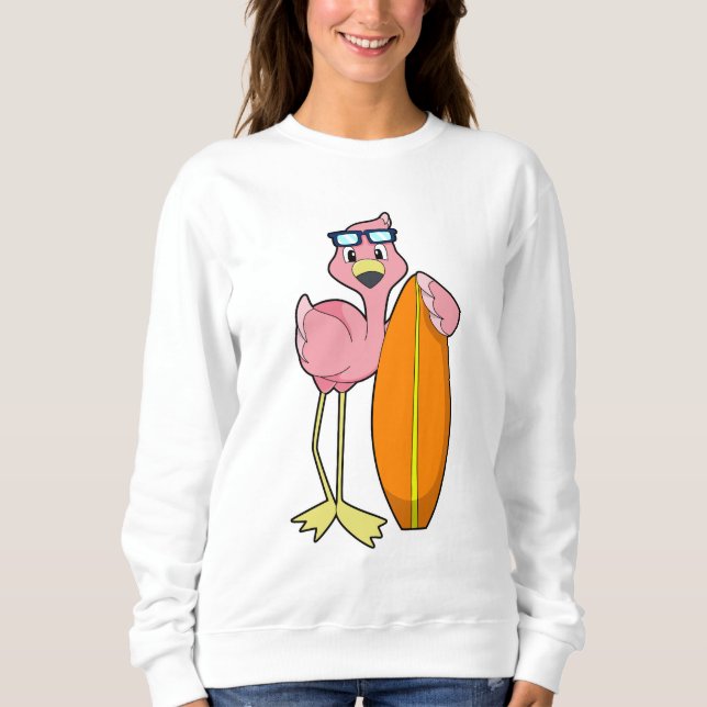 Flamingo als Surfer mit Surfboard.PNG Sweatshirt (Vorderseite)