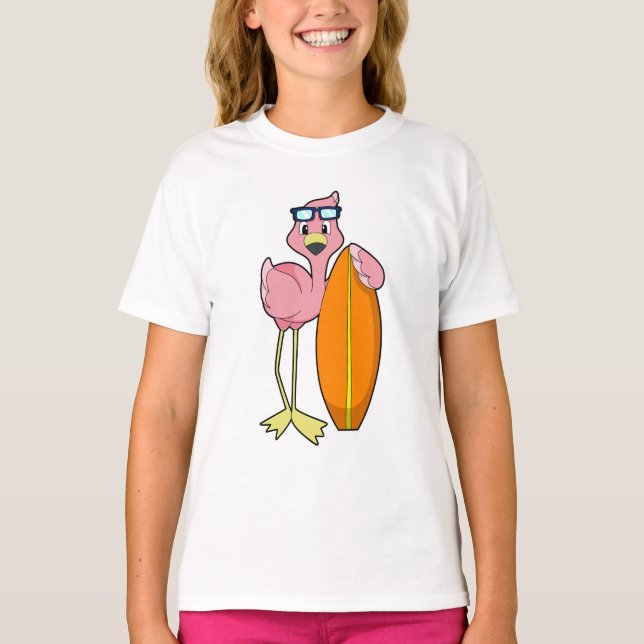 Flamingo als Surfer mit Surfboard.PNG T-Shirt (Vorderseite)