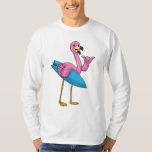 Flamingo als Surfer mit Surfboard T-Shirt