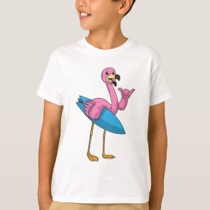 Flamingo als Surfer mit Surfboard T-Shirt