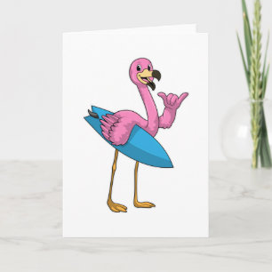 Flamingo als Surfer mit Surfbrett Karte