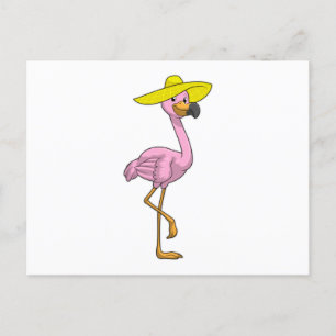 Flamingo am Strand mit Hat Postkarte