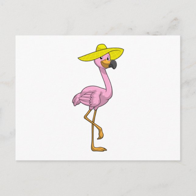 Flamingo am Strand mit Hat Postkarte (Vorderseite)