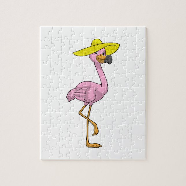 Flamingo am Strand mit Hat Puzzle (Vertikal)