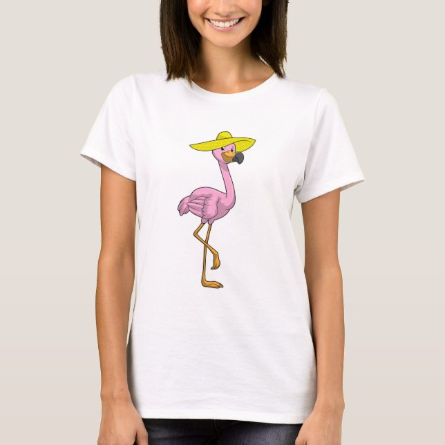 Flamingo am Strand mit Hat T-Shirt (Vorderseite)