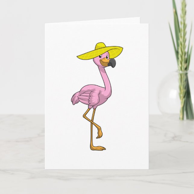 Flamingo am Strand mit Hut Karte (Vorderseite)