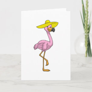 Flamingo am Strand mit Hut Karte