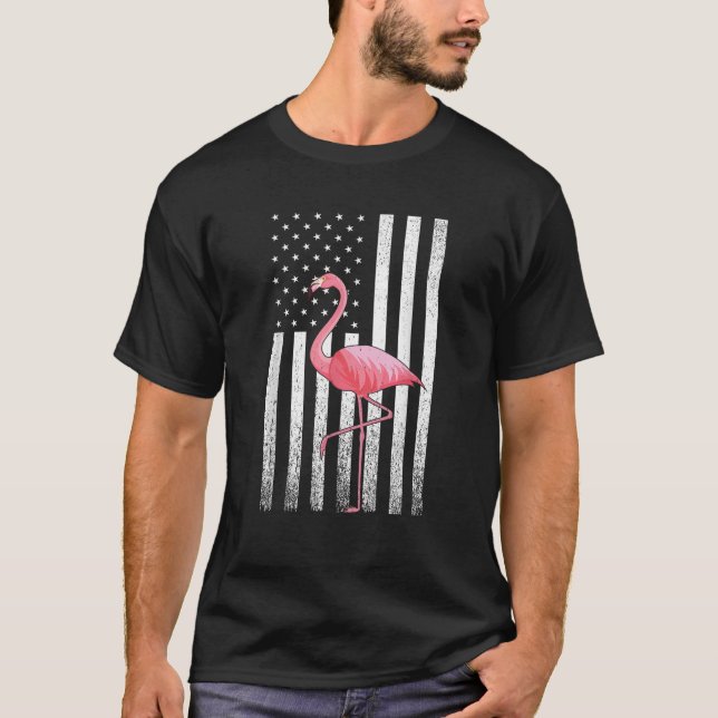 Flamingo American Flag 4. Juli T-Shirt (Vorderseite)