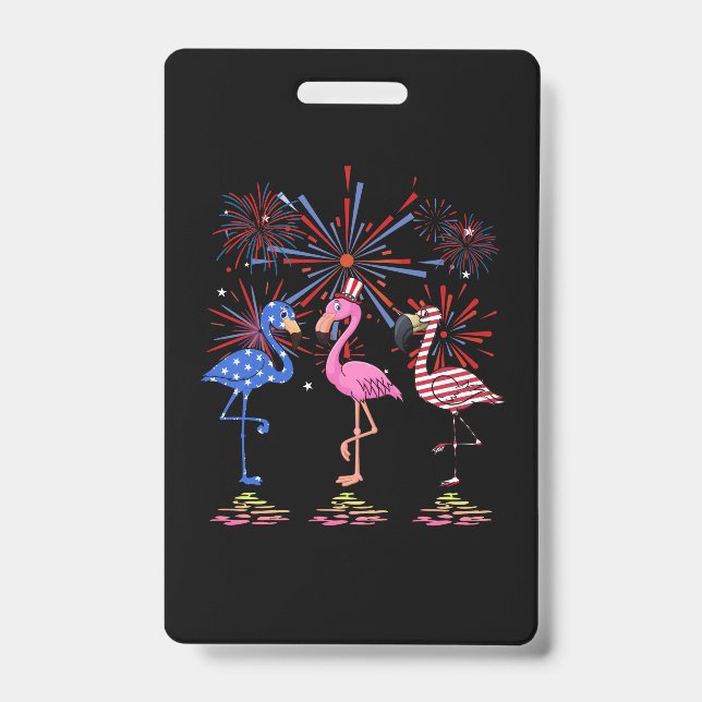 Flamingo American Flag für den 4. Juli Ausweis (Vorderseite)