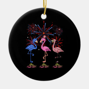 Flamingo American Flag für den 4. Juli Keramik Ornament