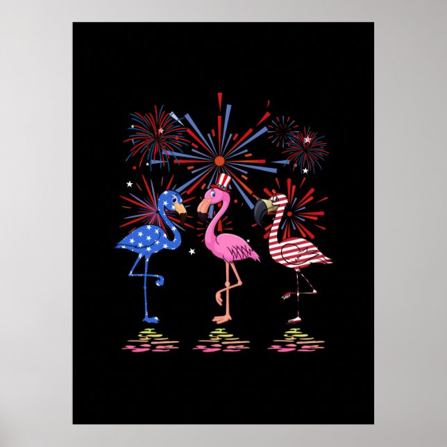Flamingo American Flag für den 4. Juli Poster (Vorne)