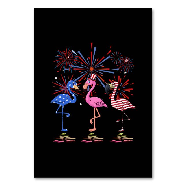 Flamingo American Flag für den 4. Juli Tischnummer (Vorderseite)
