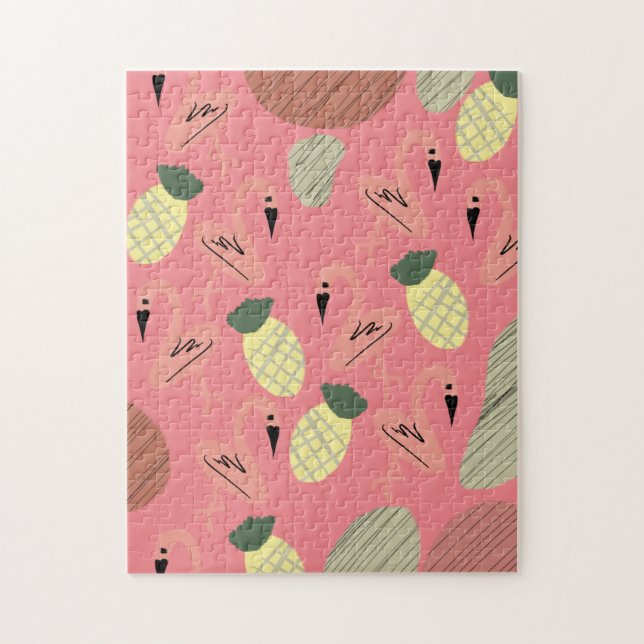 Flamingo Ananas Hand Drawn Doodles Puzzle (Vertikal)