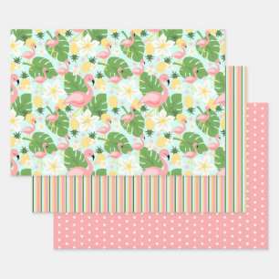 Flamingo, Ananas, Monstera Tropical Geschenkpapier Set