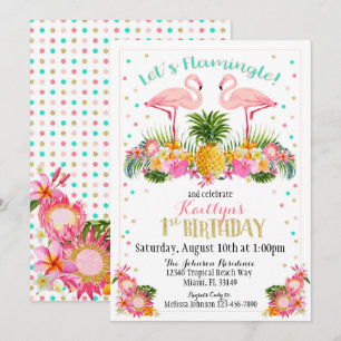 Flamingo Ananas und Tropical Floral Geburtstag Einladung