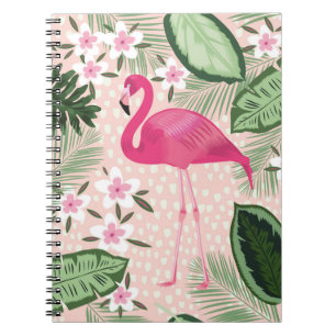 Flamingo and palm trees seamless pattern illustrat notizblock